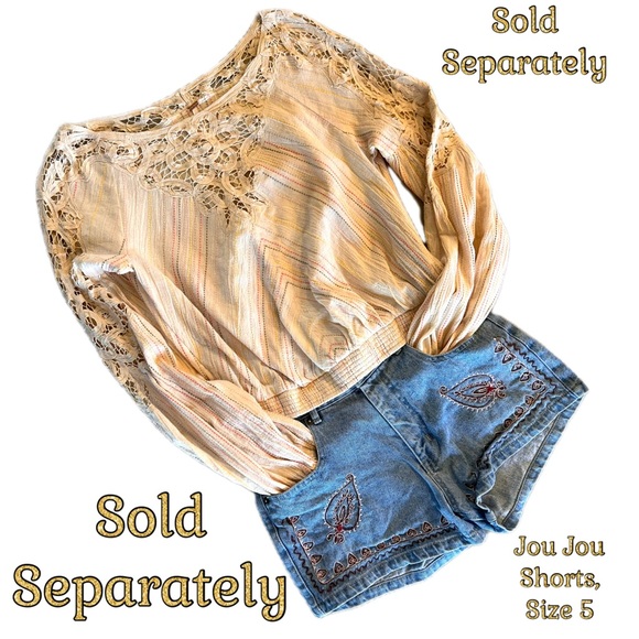 Free People Cream Lace & Striped Detail Peasant Top, XS - Picture 14 of 14